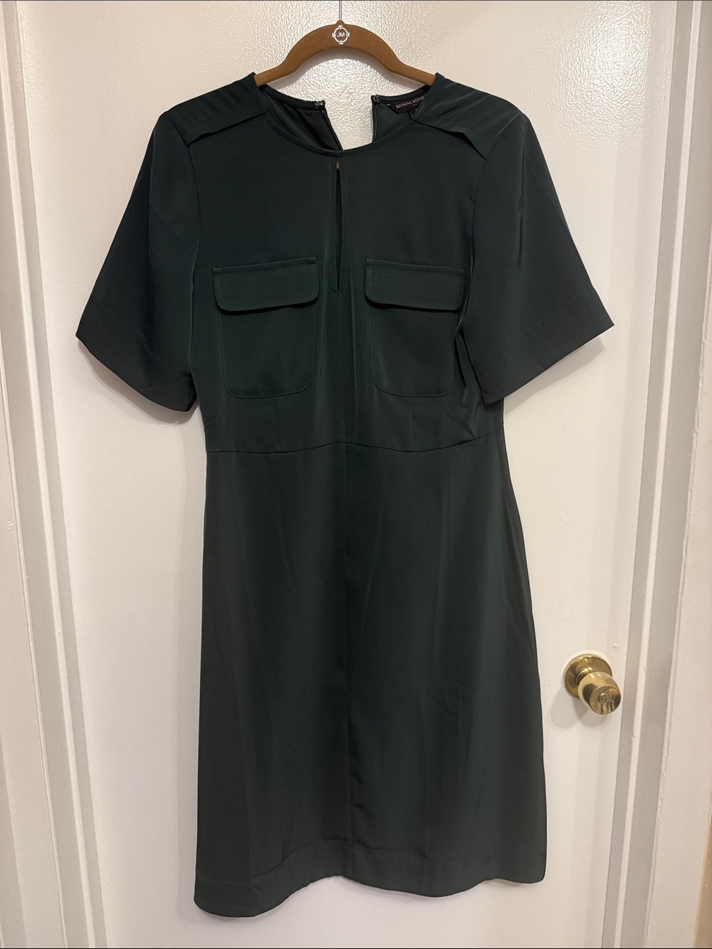 Banana Republic Dark Green Midi Shift Dress with Pocket Detail
